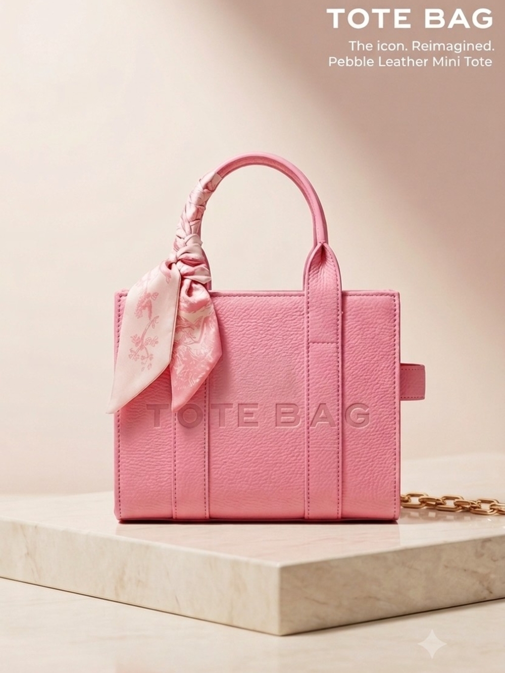 Pebble Leather Mini Tote Bag - Pink